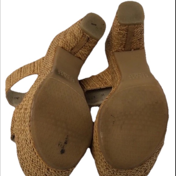 Stuart Weitzman Raffia Woven Block Heel Espadrilles Sandals Size 6.5 Tan - Picture 4 of 4